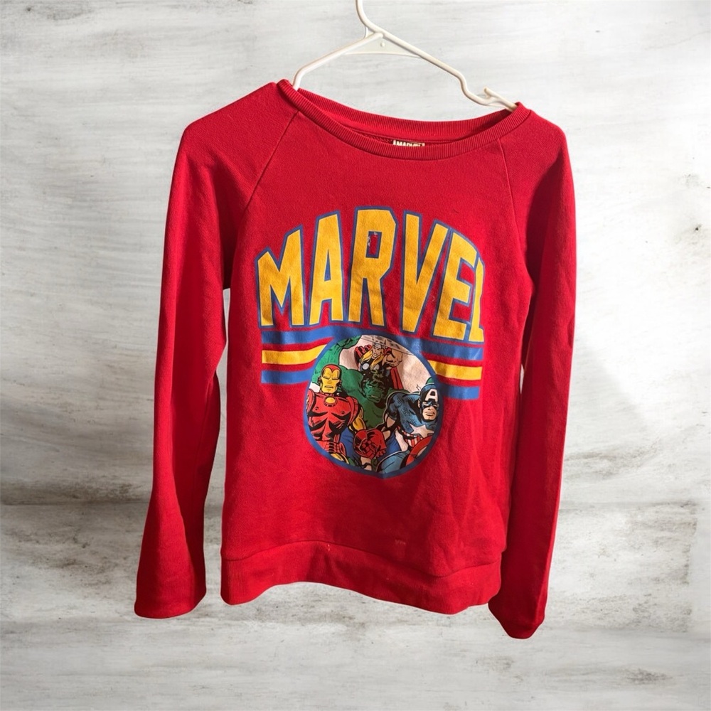 Marvel Women’s/ Kids Red Long Sleeve Tee with Iron Man, Thor and Captain America